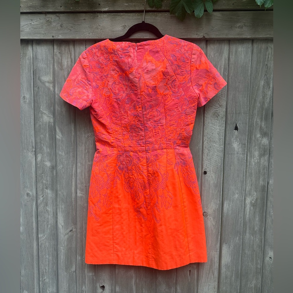 Ginger & Smart Mini Dress Orange & Hot Pink Floral Embroidery Short Sleeve Dress - Picture 2 of 5
